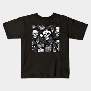 Black Christmas skulls pattern Kids T-Shirt